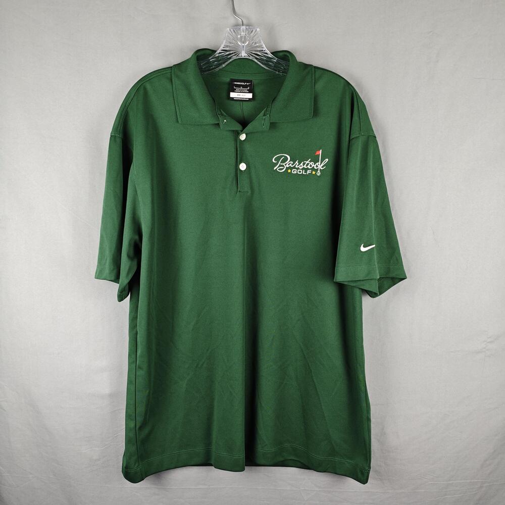 Nike Golf Polo Shirt Mens Large Green Dri-FIT Barstool Golf Logo Performance
